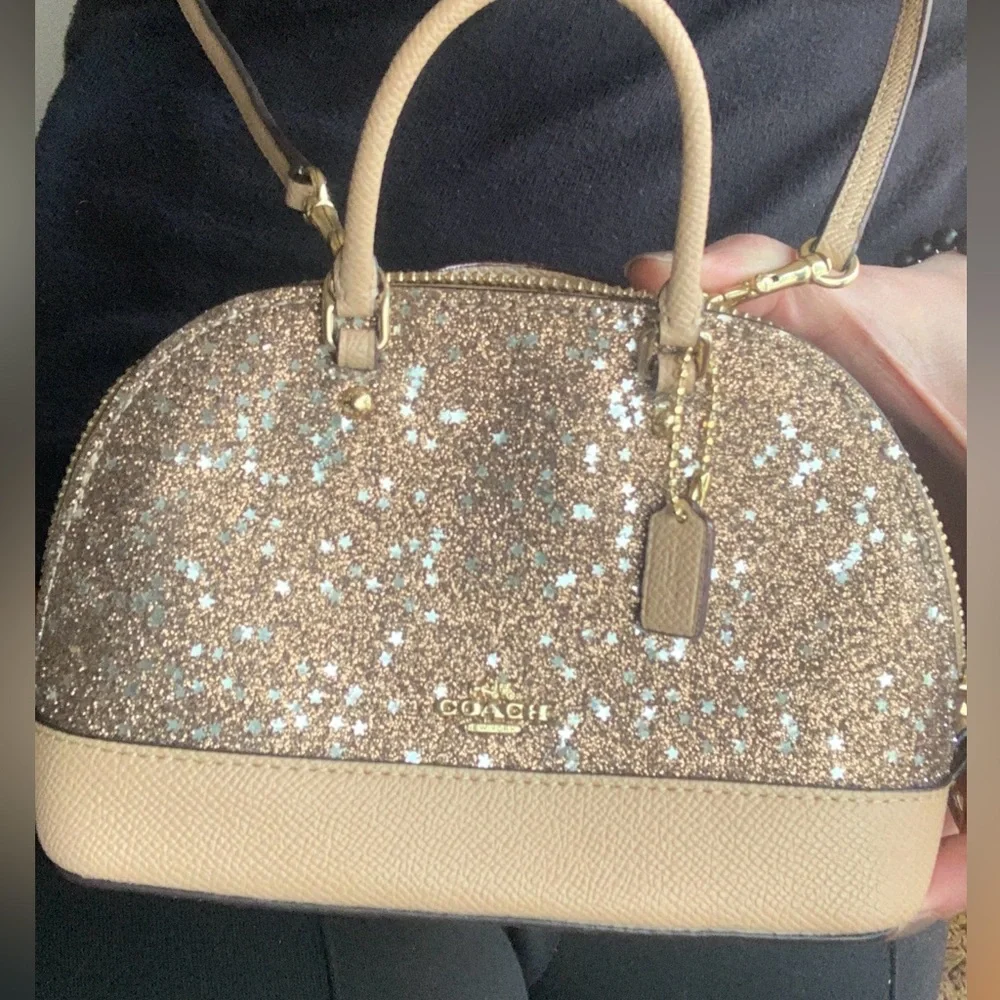 Authentic COACH Leather/glitter stars small zip top satchel/Crossbody - Picture 4 of 16